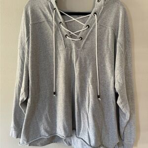 Aerie Heather Gray Lace-Up Sweatshirt